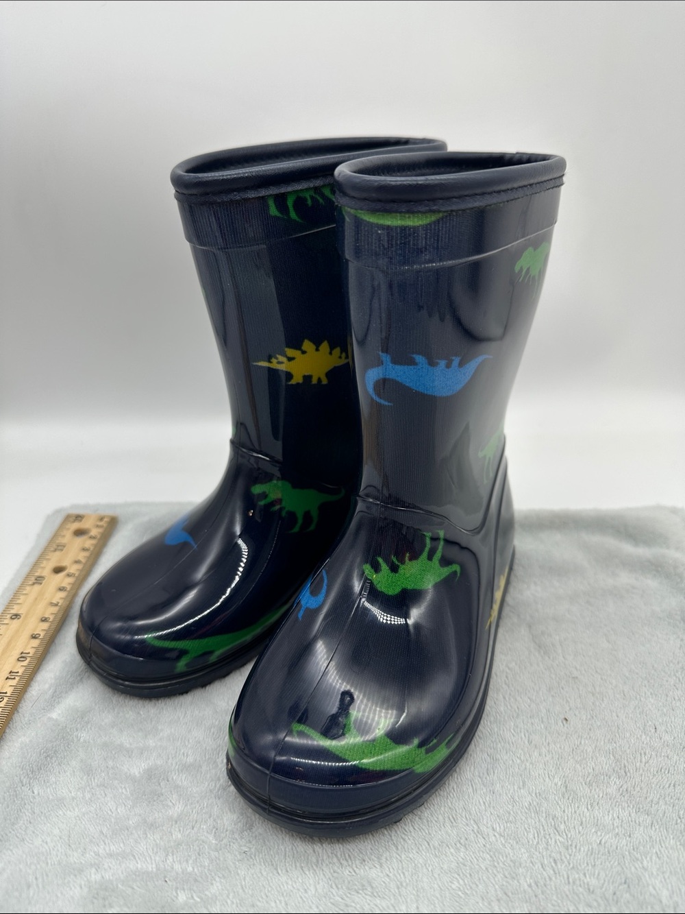 Carter's Kids Navy Rain Boots w/Green & Yellow Dinosaurs Waterproof Size 9M